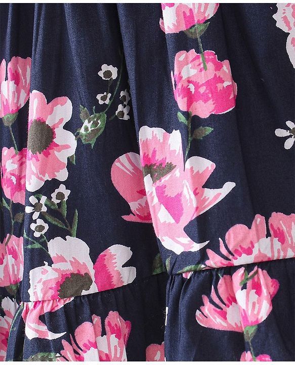 Babyhug Cotton Knit Full Sleeves Frock Floral Print - Navy