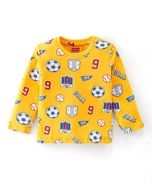 Babyhug Cotton Knit Full Sleeves Night Suit with Football Print - Orange