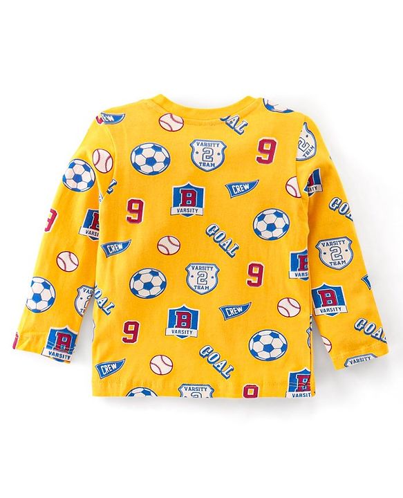 Babyhug Cotton Knit Full Sleeves Night Suit with Football Print - Orange