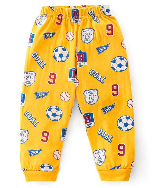 Babyhug Cotton Knit Full Sleeves Night Suit with Football Print - Orange
