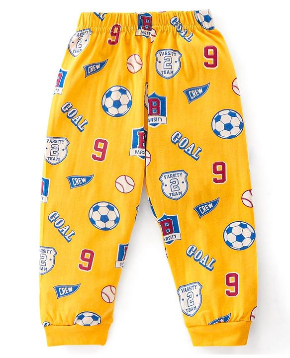 Babyhug Cotton Knit Full Sleeves Night Suit with Football Print - Orange