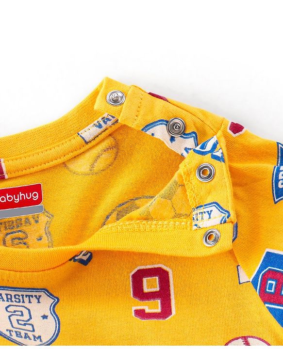 Babyhug Cotton Knit Full Sleeves Night Suit with Football Print - Orange