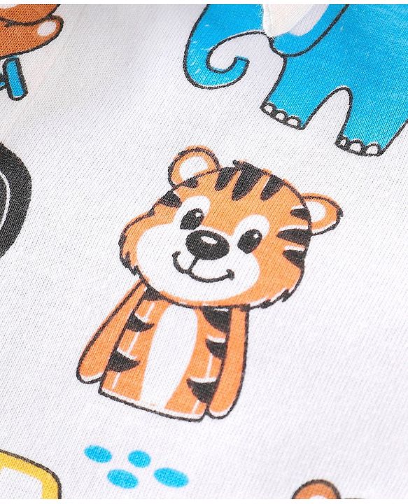 Babyhug 100% Cotton Knit Half Sleeve Regular Collar Tiger Printed Shirt - White