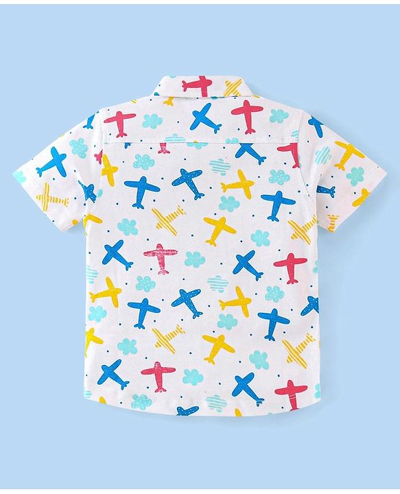 Babyhug Cotton Knit Half Sleeves Airplane Printed Regular Shirt - White