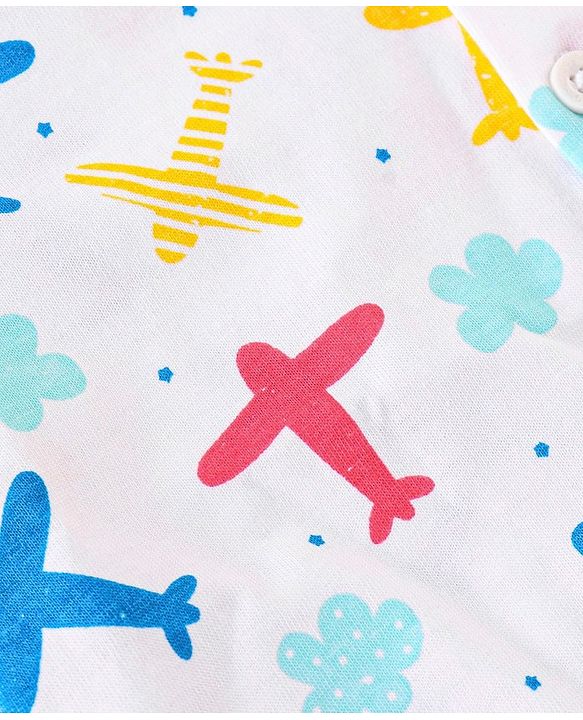 Babyhug Cotton Knit Half Sleeves Airplane Printed Regular Shirt - White