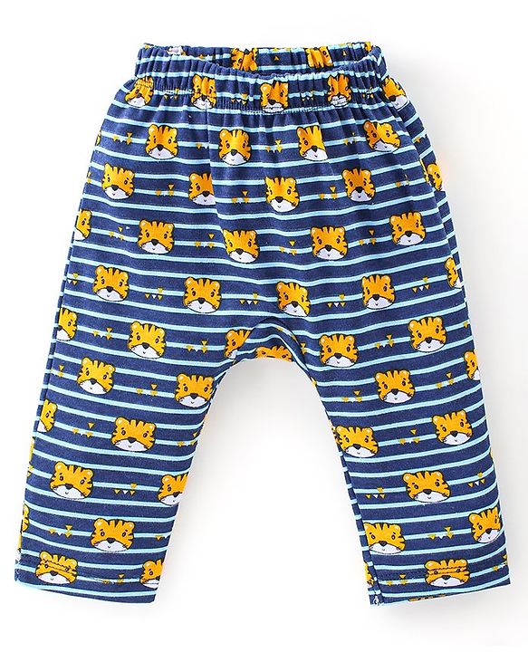 Babyhug Full Length Diaper Leggings Pack of 3 Tiger Printed - Blue & Yellow