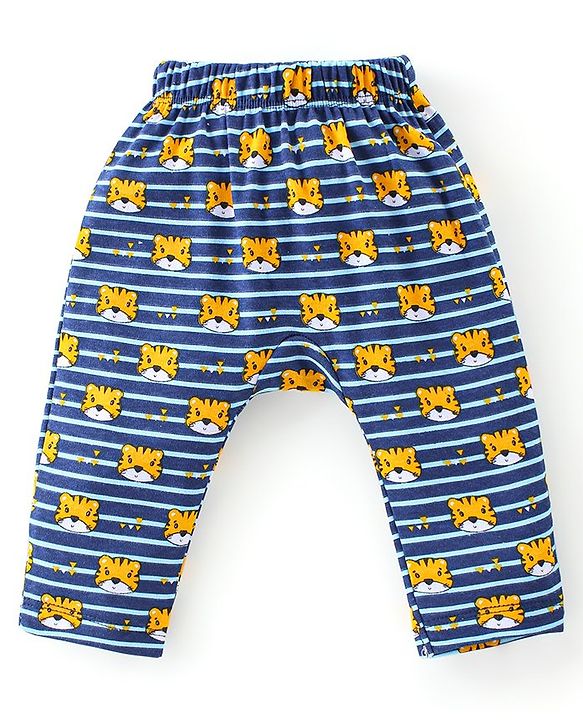 Babyhug Full Length Diaper Leggings Pack of 3 Tiger Printed - Blue & Yellow