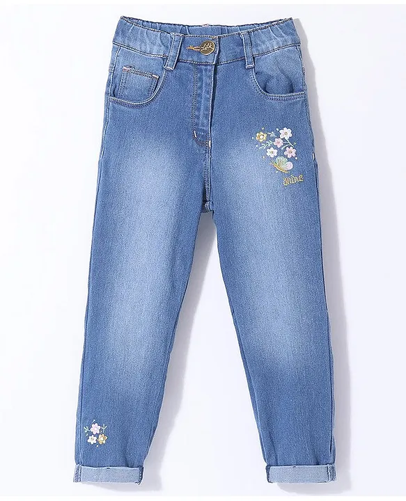 Stylish Embroidered White Floral Denim Jeans | Collections Etc.