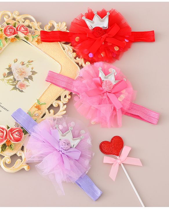 Babyhug Free Size Headbands Floral & Crown  Applique  Pack of 3- Multicolor