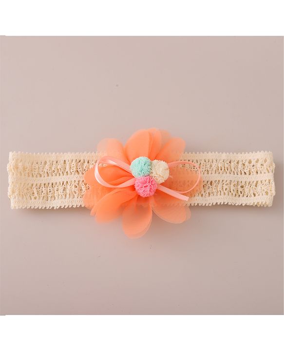 Babyhug Headbands with Floral Applique Free Size Pack of 2 - Orange & Dark Pink