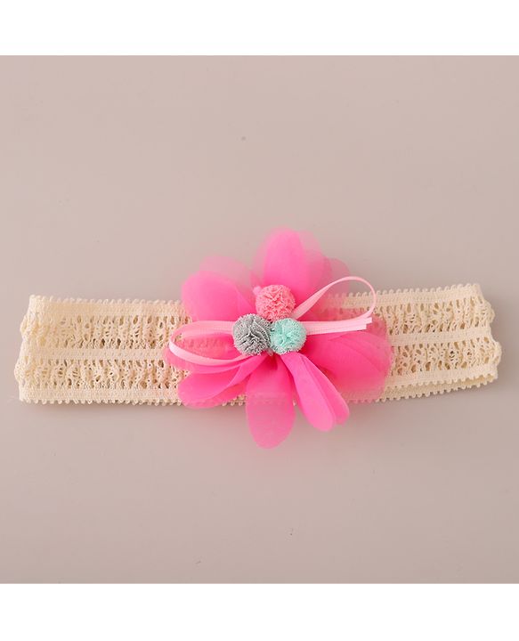 Babyhug Headbands with Floral Applique Free Size Pack of 2 - Orange & Dark Pink
