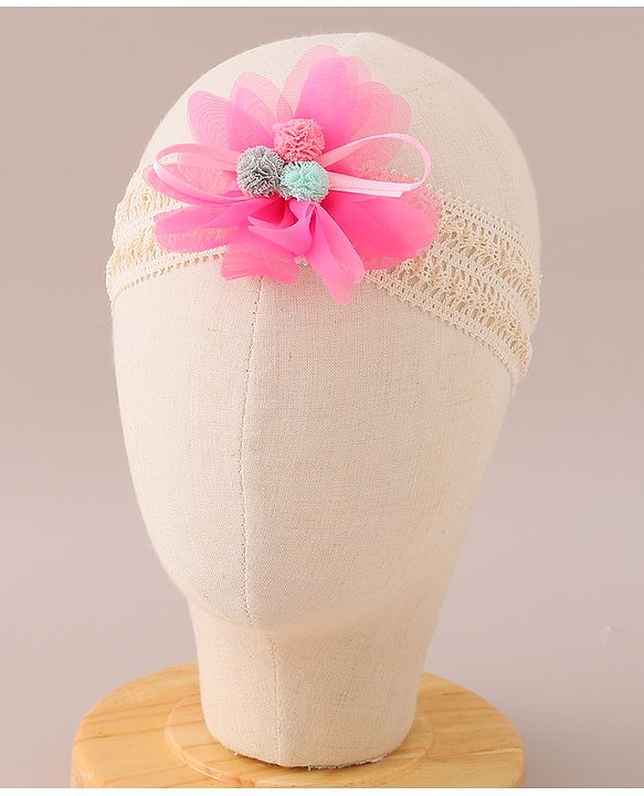 Babyhug Headbands with Floral Applique Free Size Pack of 2 - Orange & Dark Pink
