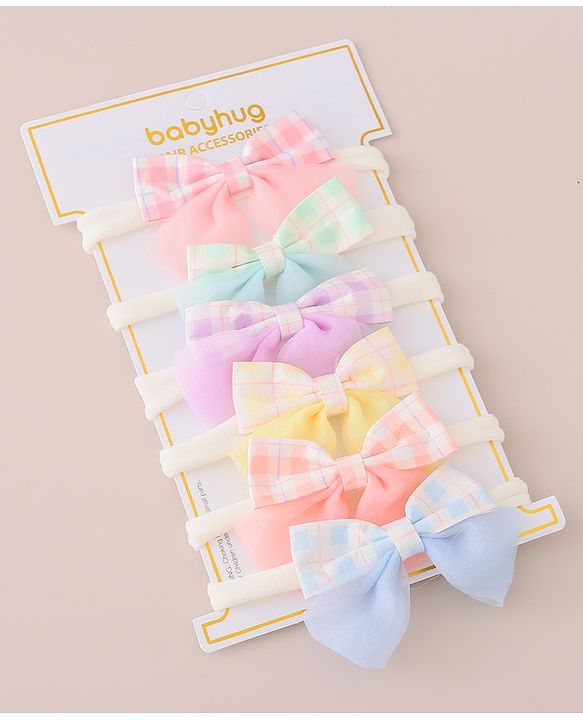 Babyhug Headbands with Bow Applique Free Size Pack of 6 - Multicolor