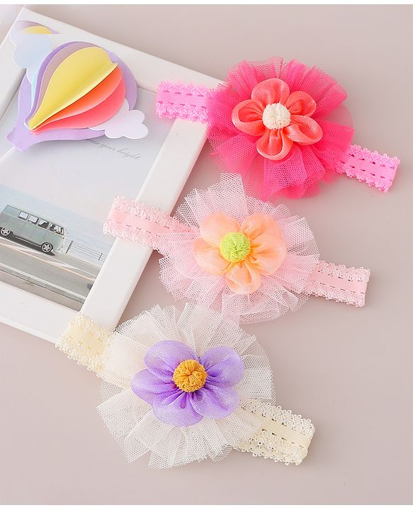 Babyhug Free Size Headbands Floral Applique Pack of 3 - Multicolor