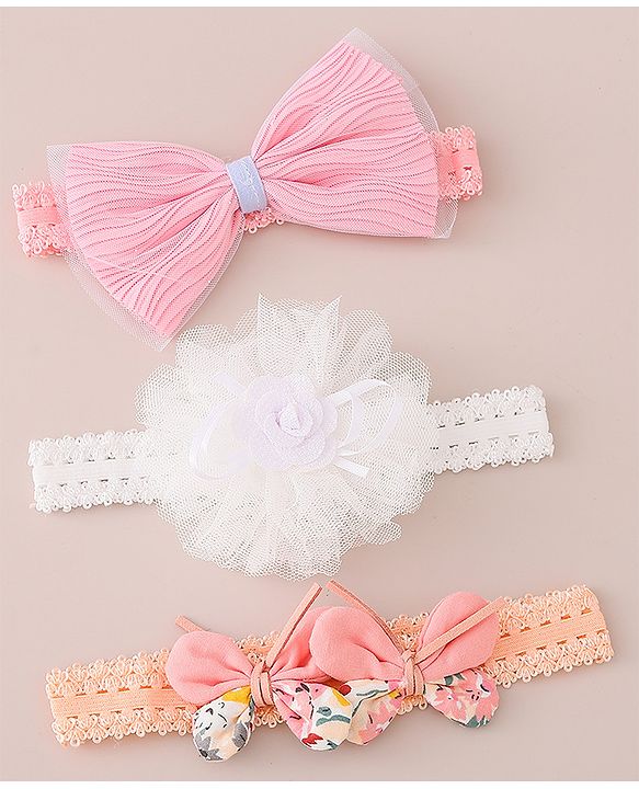 Babyhug Free Size Headbands With Bow & Floral Applique Pack of 3 - Multicolor