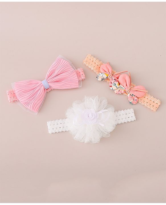 Babyhug Free Size Headbands With Bow & Floral Applique Pack of 3 - Multicolor