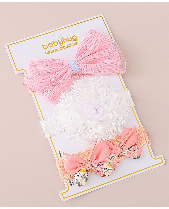 Babyhug Free Size Headbands With Bow & Floral Applique Pack of 3 - Multicolor