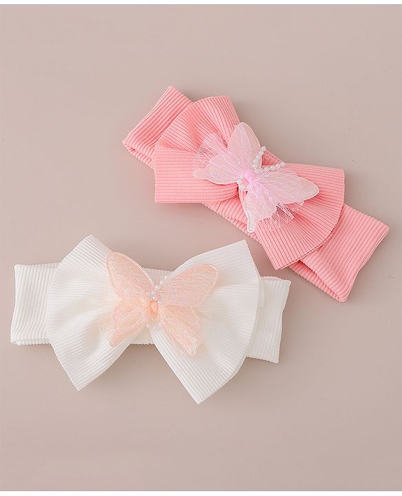 Babyhug Free Size Headbands With Bow & Butterfly Applique Pack of 2-  Pink & White