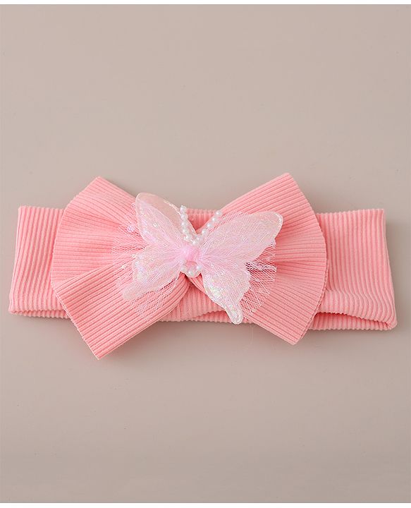 Babyhug Free Size Headbands With Bow & Butterfly Applique Pack of 2-  Pink & White