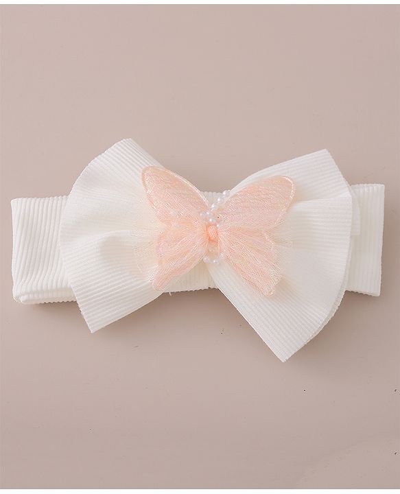 Babyhug Free Size Headbands With Bow & Butterfly Applique Pack of 2-  Pink & White