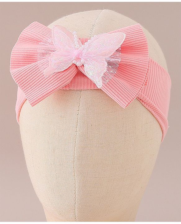 Babyhug Free Size Headbands With Bow & Butterfly Applique Pack of 2-  Pink & White