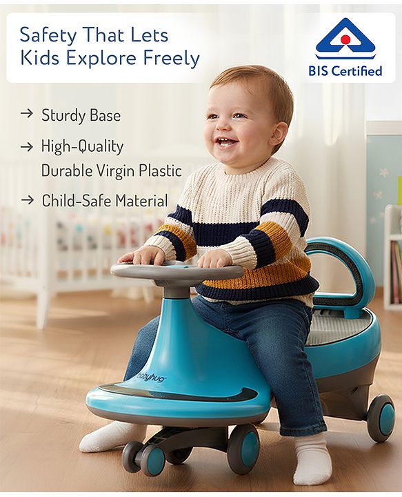 Babyhug Orbit Swing Car with Light & Music - Yellow| Easy to Handle| Built for Rough Play| Encourages Physical Activity| Fully Assembled| For Kids of 1 to 6 years| Sport Gift