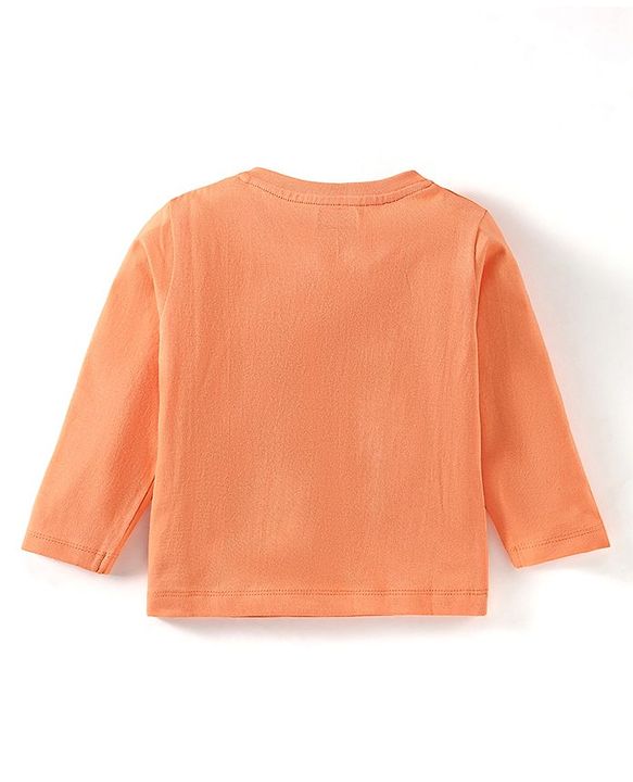Babyhug Cotton Knit Full Sleeves Striped & Bear Printed Night Suit - Orange
