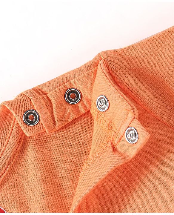 Babyhug Cotton Knit Full Sleeves Striped & Bear Printed Night Suit - Orange
