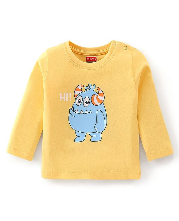 Babyhug Cotton Knit Full Sleeves Cartoon Printed Night Suit - Yellow