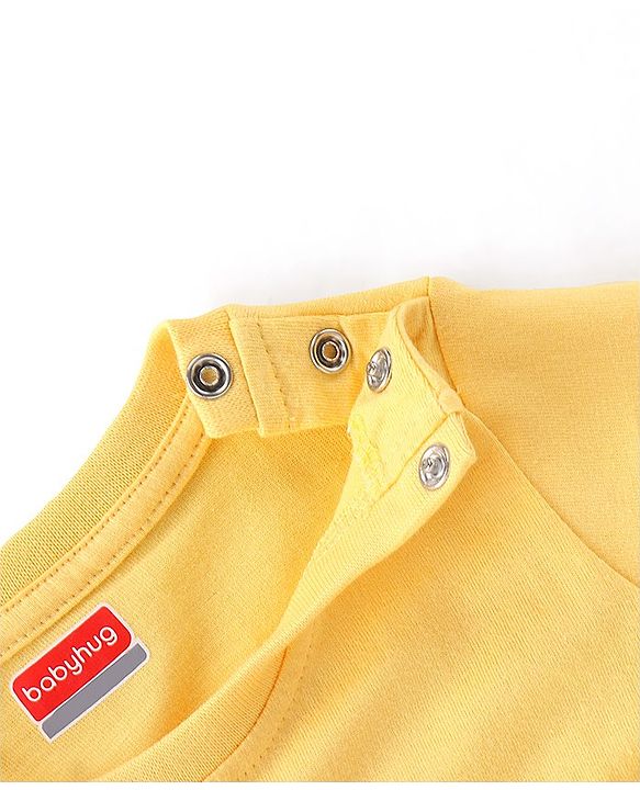 Babyhug Cotton Knit Full Sleeves Cartoon Printed Night Suit - Yellow