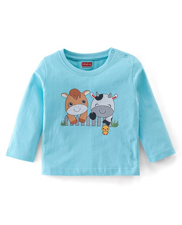 Babyhug Cotton Knit Full Sleeves Cow Printed Night Suit - Blue
