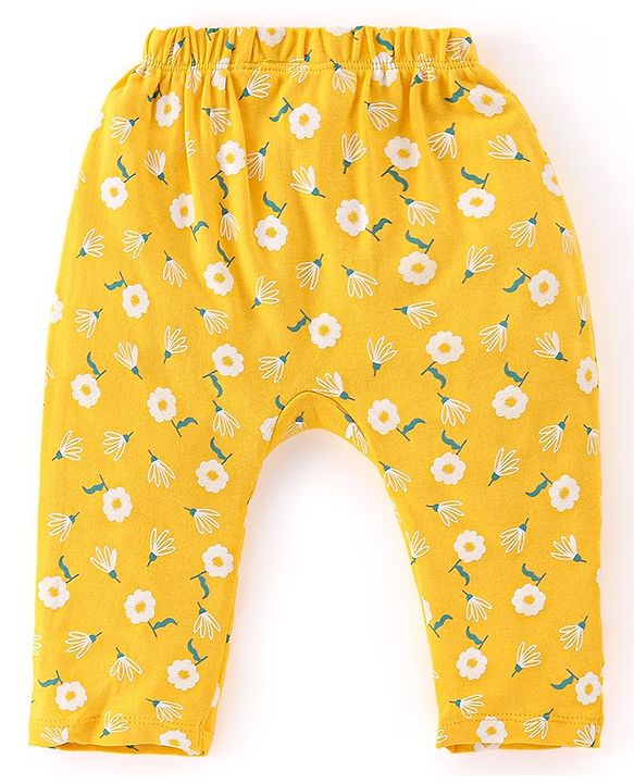 Babyhug Cotton Full Length Diaper Pants Dotted & Floral Print Pack Of 3 - Pink Purple & Yellow