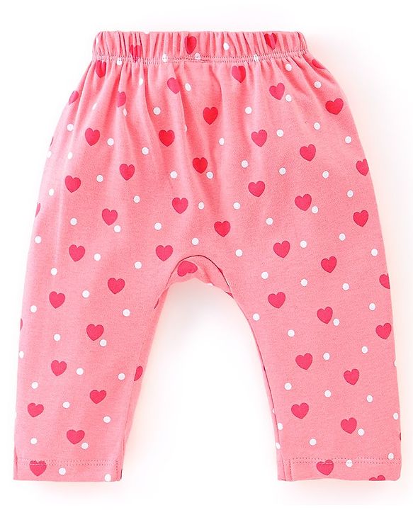 Babyhug Cotton Full Length Diaper Pants Dotted & Floral Print Pack Of 3 - Pink Purple & Yellow