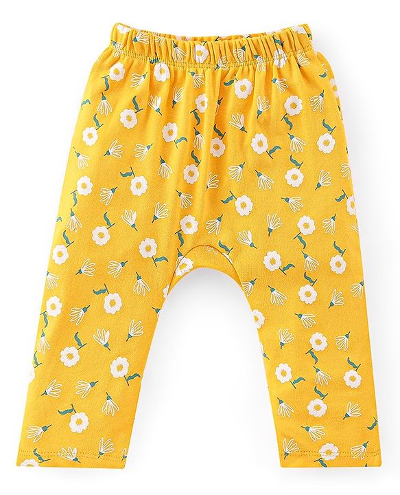 Babyhug Cotton Full Length Diaper Pants Dotted & Floral Print Pack Of 3 - Pink Purple & Yellow