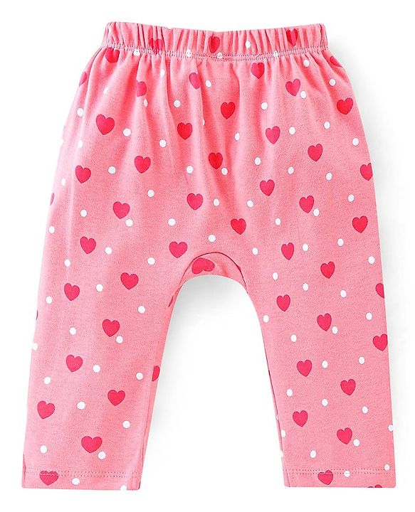 Babyhug Cotton Full Length Diaper Pants Dotted & Floral Print Pack Of 3 - Pink Purple & Yellow