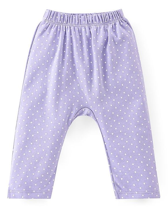 Babyhug Cotton Full Length Diaper Pants Dotted & Floral Print Pack Of 3 - Pink Purple & Yellow