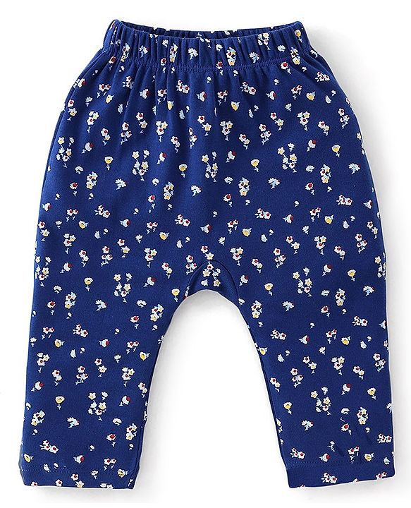 Babyhug Cotton Knit Full Length Diaper Pants Floral Print Pack Of 3 - Multicolour