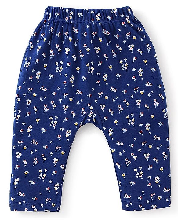 Babyhug Cotton Knit Full Length Diaper Pants Floral Print Pack Of 3 - Multicolour