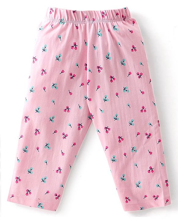 Babyhug Cotton Knit Full Sleeves Night Suit With Swan Print - Pink & Red