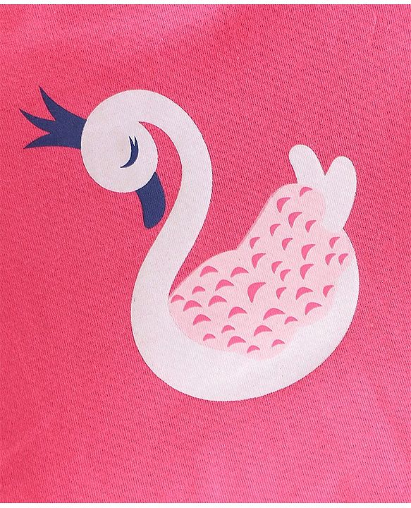 Babyhug Cotton Knit Full Sleeves Night Suit With Swan Print - Pink & Red