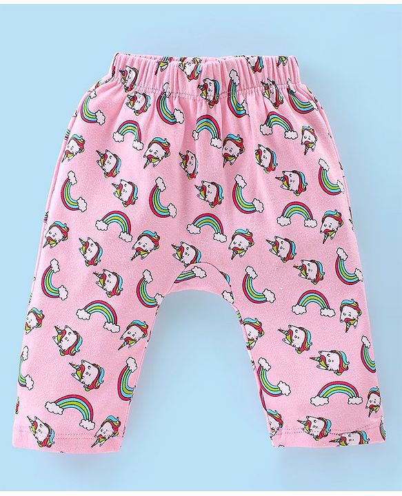 Babyhug Full Length Diaper Leggings Pack of 3 Unicorn Printed - Pink & Yellow