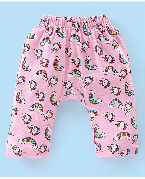 Babyhug Full Length Diaper Leggings Pack of 3 Unicorn Printed - Pink & Yellow