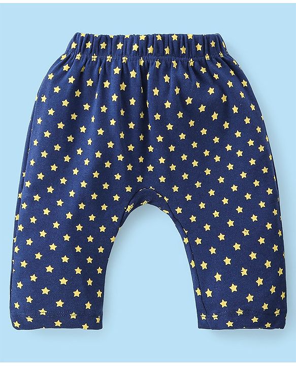 Babyhug Cotton Knit Full Length Diaper Pants Star Print Pack of 3 - Multicolour