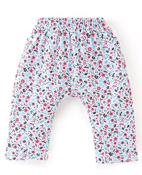 Babyhug Cotton Knit Full Length Diaper Pants Striped & Floral Print Pack Of 3 - Multicolour
