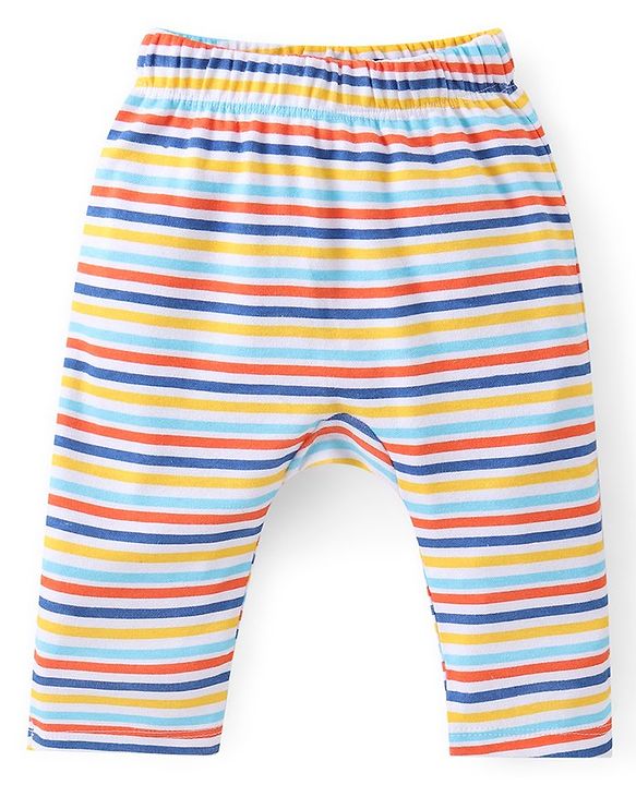 Babyhug Cotton Knit Full Length Diaper Pants Fish Print - Multicolour
