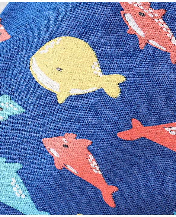 Babyhug Cotton Knit Full Length Diaper Pants Fish Print - Multicolour