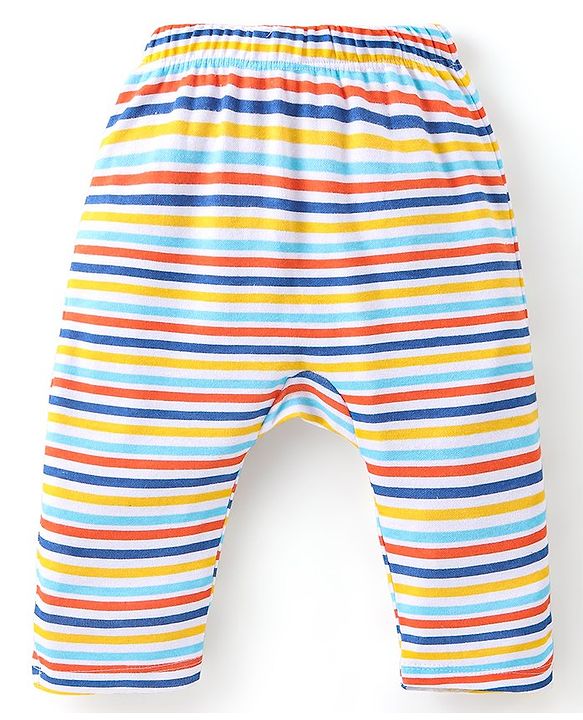 Babyhug Cotton Knit Full Length Diaper Pants Fish Print - Multicolour
