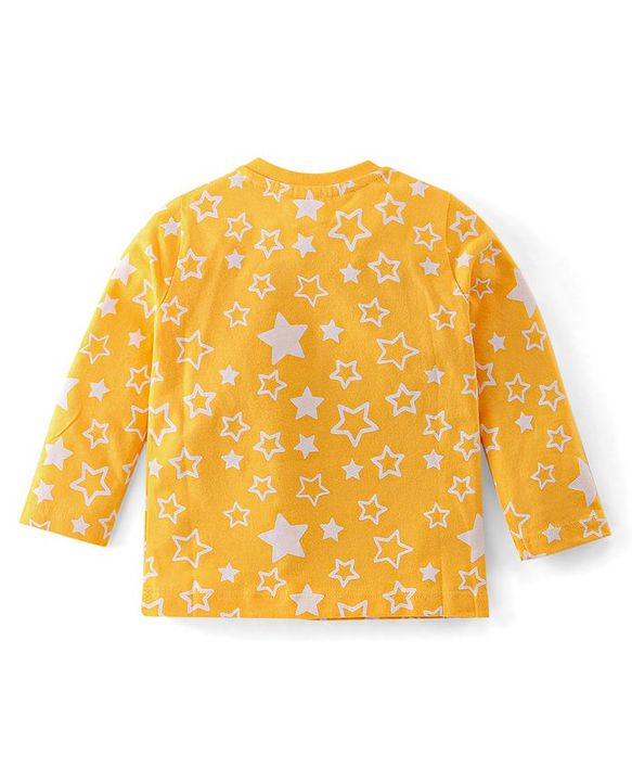 Babyhug Cotton Knit Full Sleeves Stars Printed Night Suit - Yellow