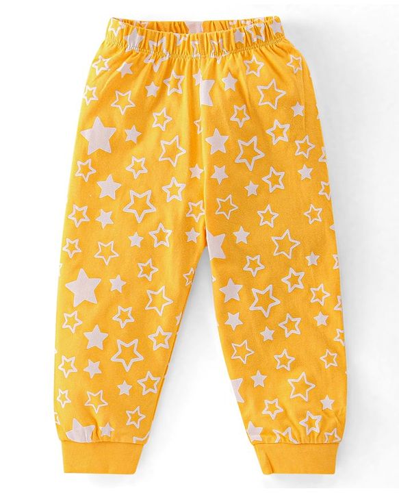 Babyhug Cotton Knit Full Sleeves Stars Printed Night Suit - Yellow
