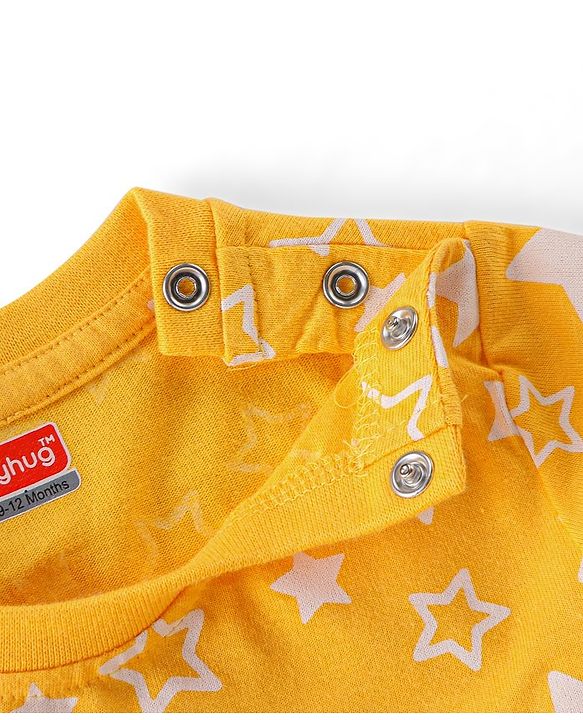 Babyhug Cotton Knit Full Sleeves Stars Printed Night Suit - Yellow